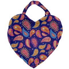 Blue Paisley Print 2 Giant Heart Shaped Tote by designsbymallika