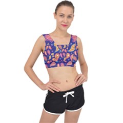 Blue Paisley Print 2 V-back Sports Bra by designsbymallika