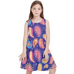 Blue Paisley Print 2 Kids  Skater Dress