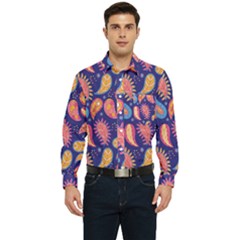 Blue Paisley Print 2 Men s Long Sleeve Pocket Shirt 