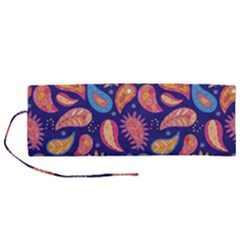 Blue Paisley Print 2 Roll Up Canvas Pencil Holder (m) by designsbymallika