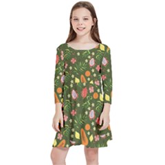 Tropical Fruits Love Kids  Quarter Sleeve Skater Dress