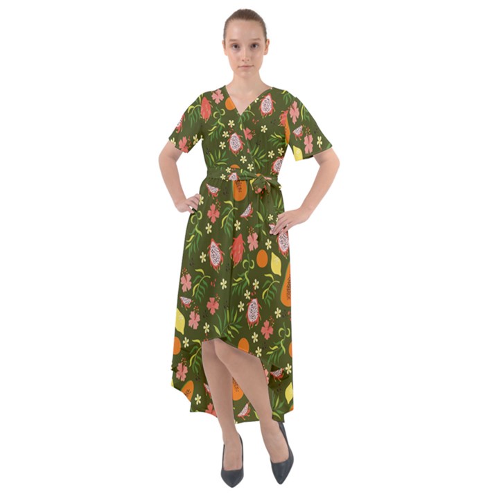 Tropical Fruits Love Front Wrap High Low Dress