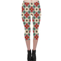 Seamless Red Pattern Capri Leggings  by designsbymallika