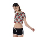 Seamless Red Pattern Tie Back Short Sleeve Crop Tee View2