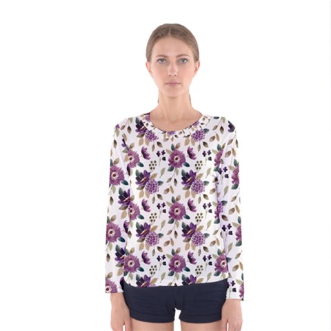 Pretty Dark Magenta Flowers Women s Long Sleeve Tee by designsbymallika