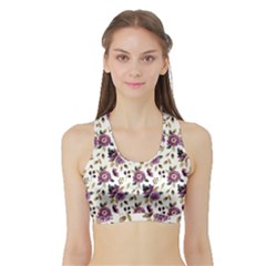 Pretty Dark Magenta Flowers Sports Bra With Border by designsbymallika