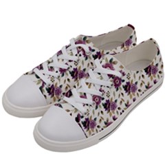 Pretty Dark Magenta Flowers Women s Low Top Canvas Sneakers by designsbymallika