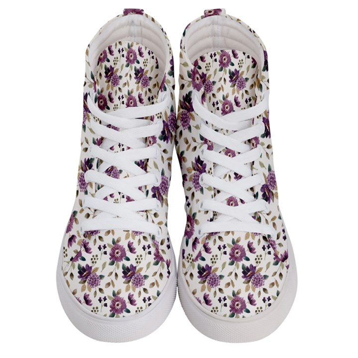 Pretty Dark Magenta Flowers Women s Hi-Top Skate Sneakers