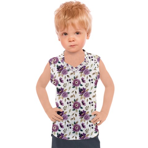 Pretty Dark Magenta Flowers Kids  Sport Tank Top by designsbymallika