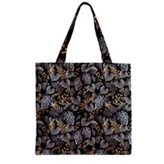 Metallic Leaves Pattern Zipper Grocery Tote Bag by designsbymallika