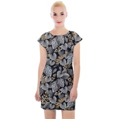 Metallic Leaves Pattern Cap Sleeve Bodycon Dress by designsbymallika