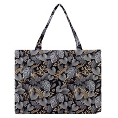 Metallic Leaves Pattern Zipper Medium Tote Bag by designsbymallika