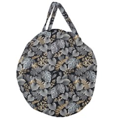 Metallic Leaves Pattern Giant Round Zipper Tote by designsbymallika