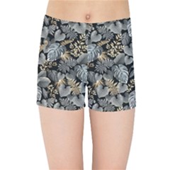 Metallic Leaves Pattern Kids  Sports Shorts by designsbymallika