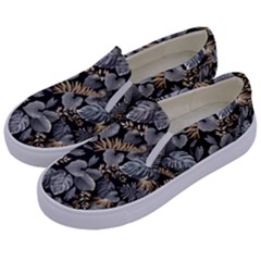 Metallic Leaves Pattern Kids  Canvas Slip Ons by designsbymallika