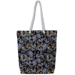 Metallic Leaves Pattern Full Print Rope Handle Tote (small) by designsbymallika