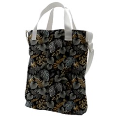 Metallic Leaves Pattern Canvas Messenger Bag by designsbymallika