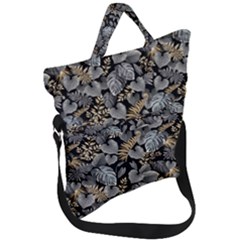 Metallic Leaves Pattern Fold Over Handle Tote Bag by designsbymallika