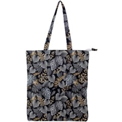 Metallic Leaves Pattern Double Zip Up Tote Bag by designsbymallika