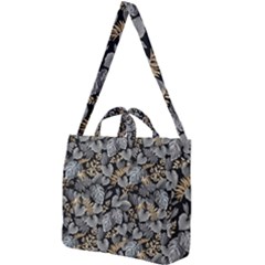 Metallic Leaves Pattern Square Shoulder Tote Bag by designsbymallika