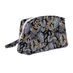 Metallic Leaves Pattern Wristlet Pouch Bag (medium) by designsbymallika