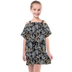 Metallic Leaves Pattern Kids  One Piece Chiffon Dress by designsbymallika