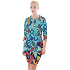 Abstrait Quarter Sleeve Hood Bodycon Dress by sfbijiart