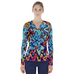 Abstrait V-neck Long Sleeve Top by sfbijiart