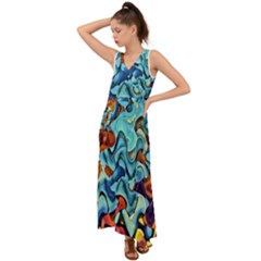 Abstrait V-neck Chiffon Maxi Dress