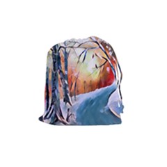 Paysage D hiver Drawstring Pouch (medium) by sfbijiart