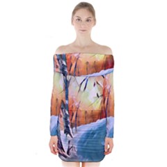 Paysage D hiver Long Sleeve Off Shoulder Dress by sfbijiart