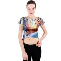 Paysage D hiver Crew Neck Crop Top by sfbijiart