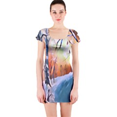 Paysage D hiver Short Sleeve Bodycon Dress by sfbijiart