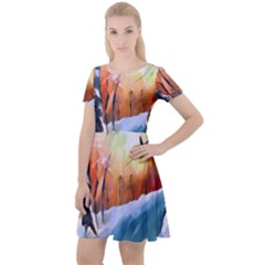 Paysage D hiver Cap Sleeve Velour Dress  by sfbijiart