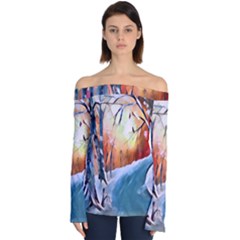 Paysage D hiver Off Shoulder Long Sleeve Top by sfbijiart