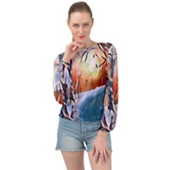 Paysage D hiver Banded Bottom Chiffon Top by sfbijiart