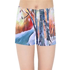 Paysage D hiver Kids  Sports Shorts by sfbijiart