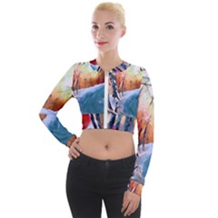 Paysage D hiver Long Sleeve Cropped Velvet Jacket by sfbijiart