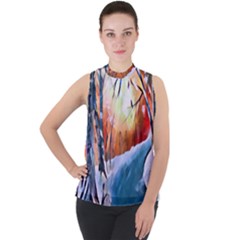 Paysage D hiver Mock Neck Chiffon Sleeveless Top by sfbijiart