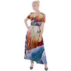 Paysage D hiver Button Up Short Sleeve Maxi Dress by sfbijiart