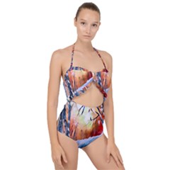 Paysage D hiver Scallop Top Cut Out Swimsuit by sfbijiart