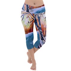 Paysage D hiver Lightweight Velour Capri Yoga Leggings by sfbijiart