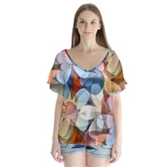 Multifleurs V-neck Flutter Sleeve Top by sfbijiart