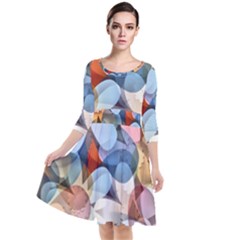 Multifleurs Quarter Sleeve Waist Band Dress by sfbijiart