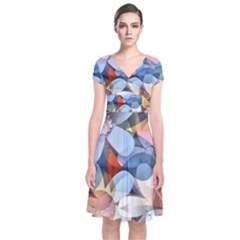 Multifleurs Short Sleeve Front Wrap Dress