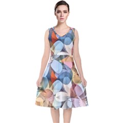 Motif Florale V-neck Midi Sleeveless Dress  by sfbijiart