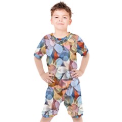 Motif Florale Kids  Tee And Shorts Set by sfbijiart