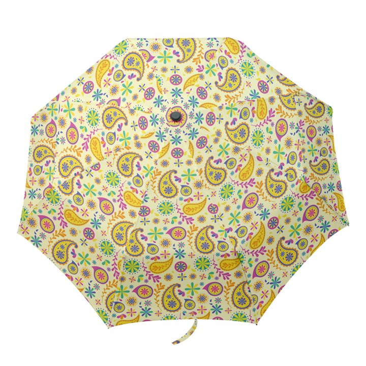 Paisley Print Yellow Folding Umbrellas