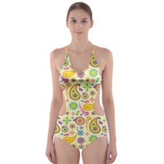 Paisley Print Yellow Cut-out One Piece Swimsuit by designsbymallika